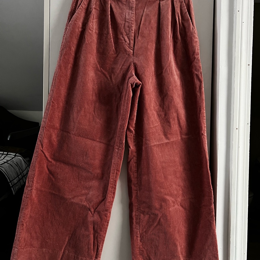 Rust Corduroy Wide-Leg Pants